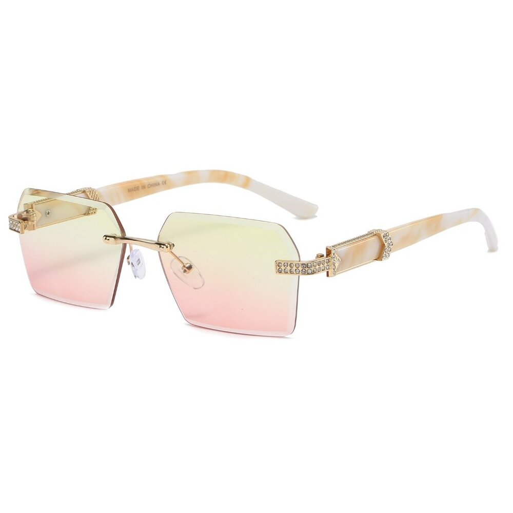 Men Women Sunglasses Square‎ Yellow Pink Lens Fashion Gold Frame Rapper Icedout
